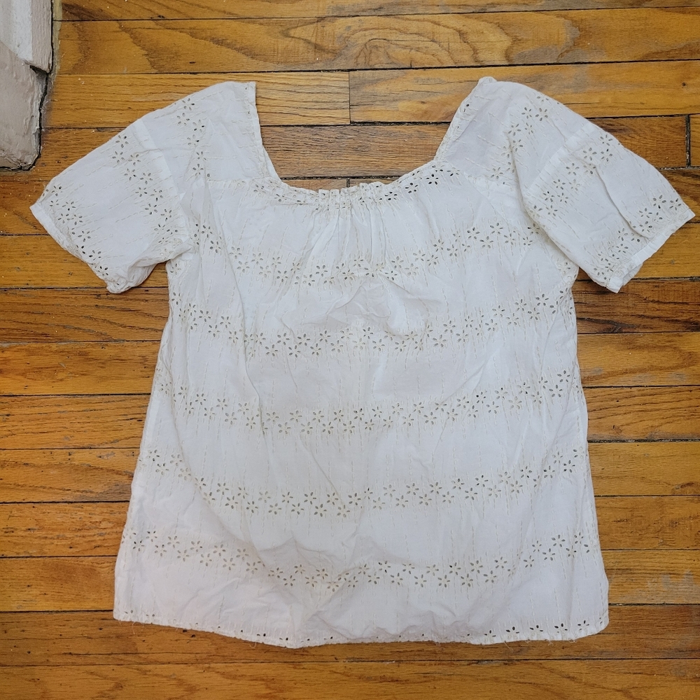 J.Crew Vintage White Eyelet Peasant Top M Cottagecore Boho Victorian Inspired - Picture 3 of 5
